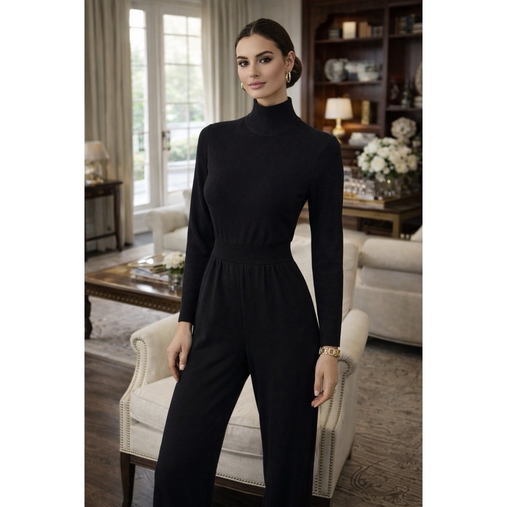 St. John Santana Knit Marie Gray Jumpsuit Sz 8-10 Black Old Money Quiet Luxury